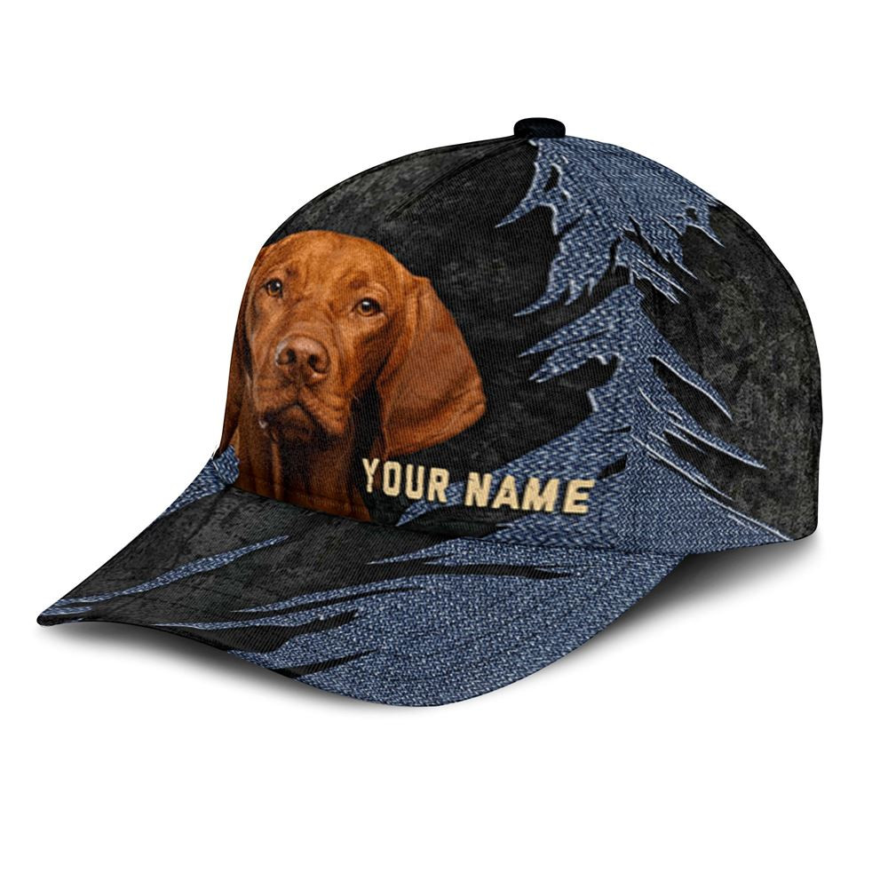 Vizsla Jean Background Custom Name & Photo Dog Cap - Classic Baseball Cap All Over Print - Gift For Dog Lovers 3.jpg