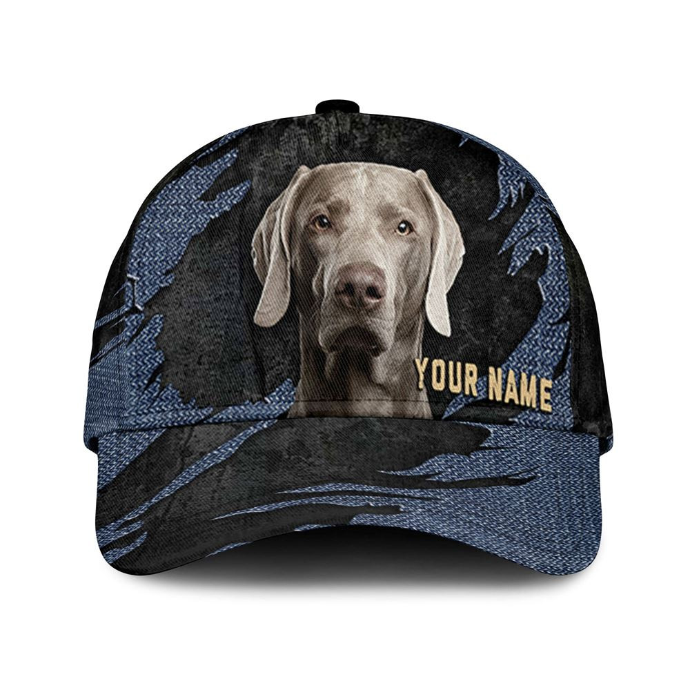 Weimaraner Jean Background Custom Name & Photo Dog Cap - Classic Baseball Cap All Over Print - Gift For Dog Lovers 1.jpg