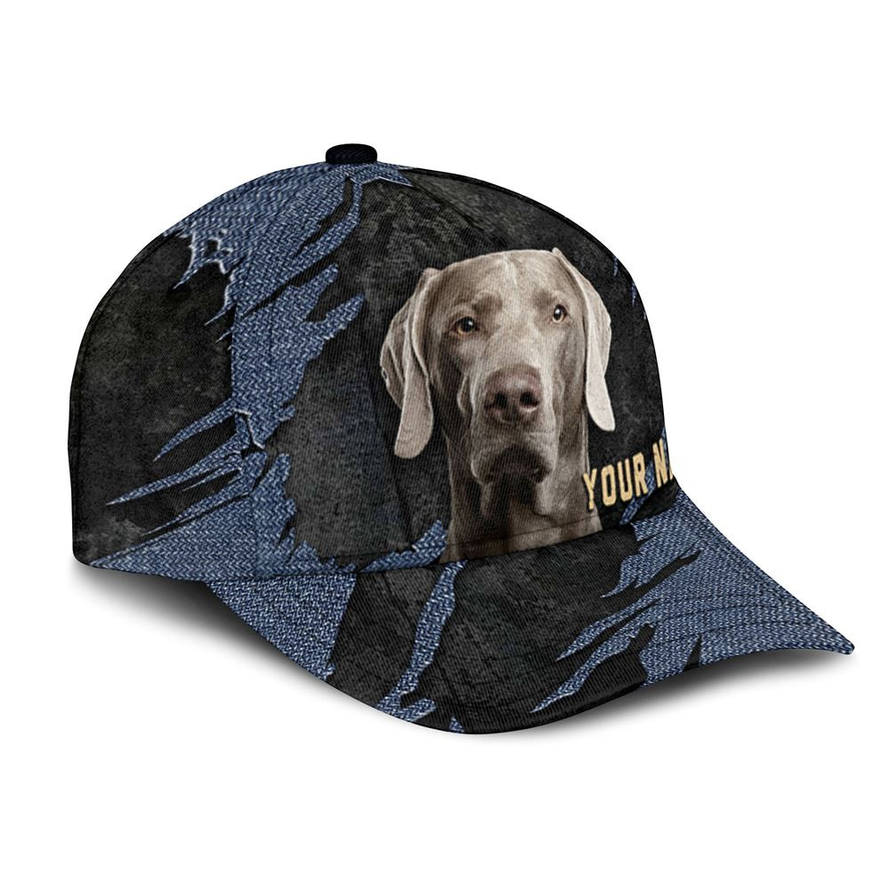 Weimaraner Jean Background Custom Name & Photo Dog Cap - Classic Baseball Cap All Over Print - Gift For Dog Lovers 2.jpg