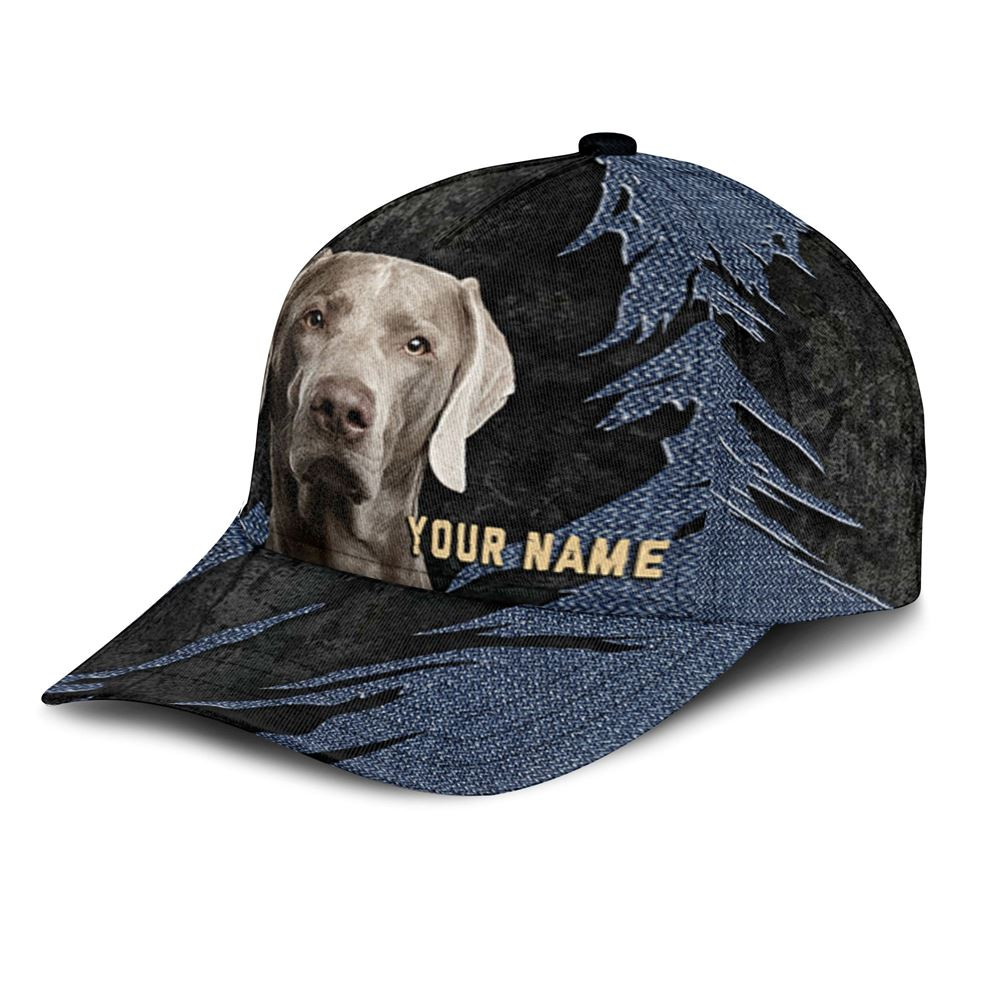 Weimaraner Jean Background Custom Name & Photo Dog Cap - Classic Baseball Cap All Over Print - Gift For Dog Lovers 3.jpg