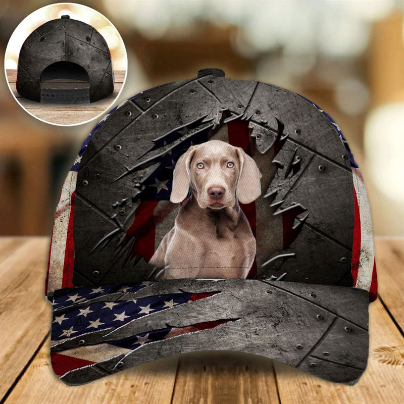 Weimaraner On The American Flag Cap Custom Photo - Hats For Walking With Pets - Gifts Dog Hats For Relatives 1.jpg