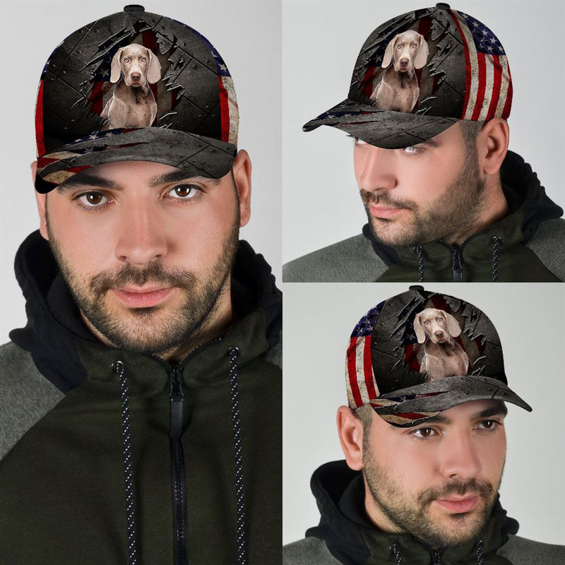 Weimaraner On The American Flag Cap Custom Photo - Hats For Walking With Pets - Gifts Dog Hats For Relatives 3.jpg