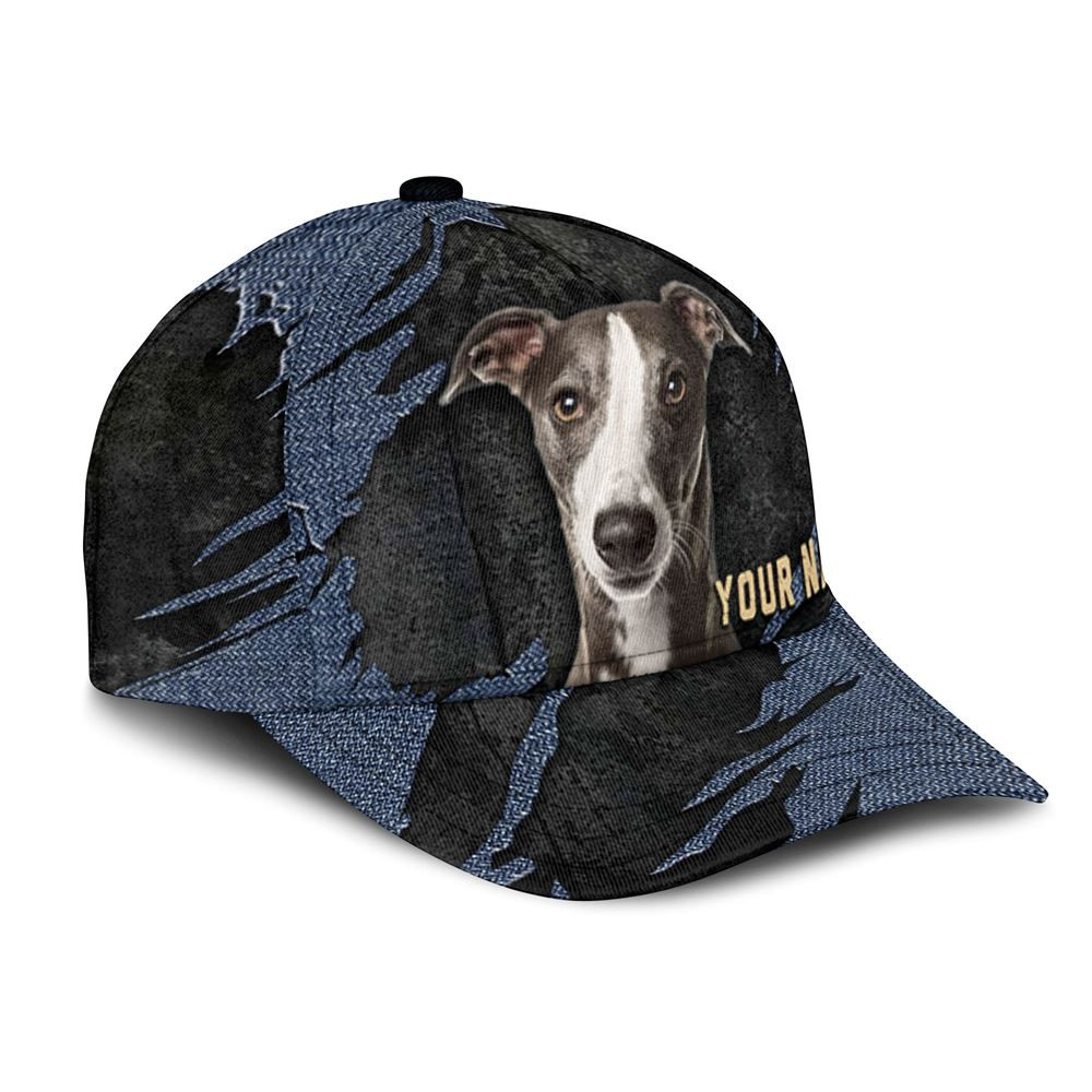 Whippet Jean Background Custom Name & Photo Dog Cap - Classic Baseball Cap All Over Print - Gift For Dog Lovers 2.jpg
