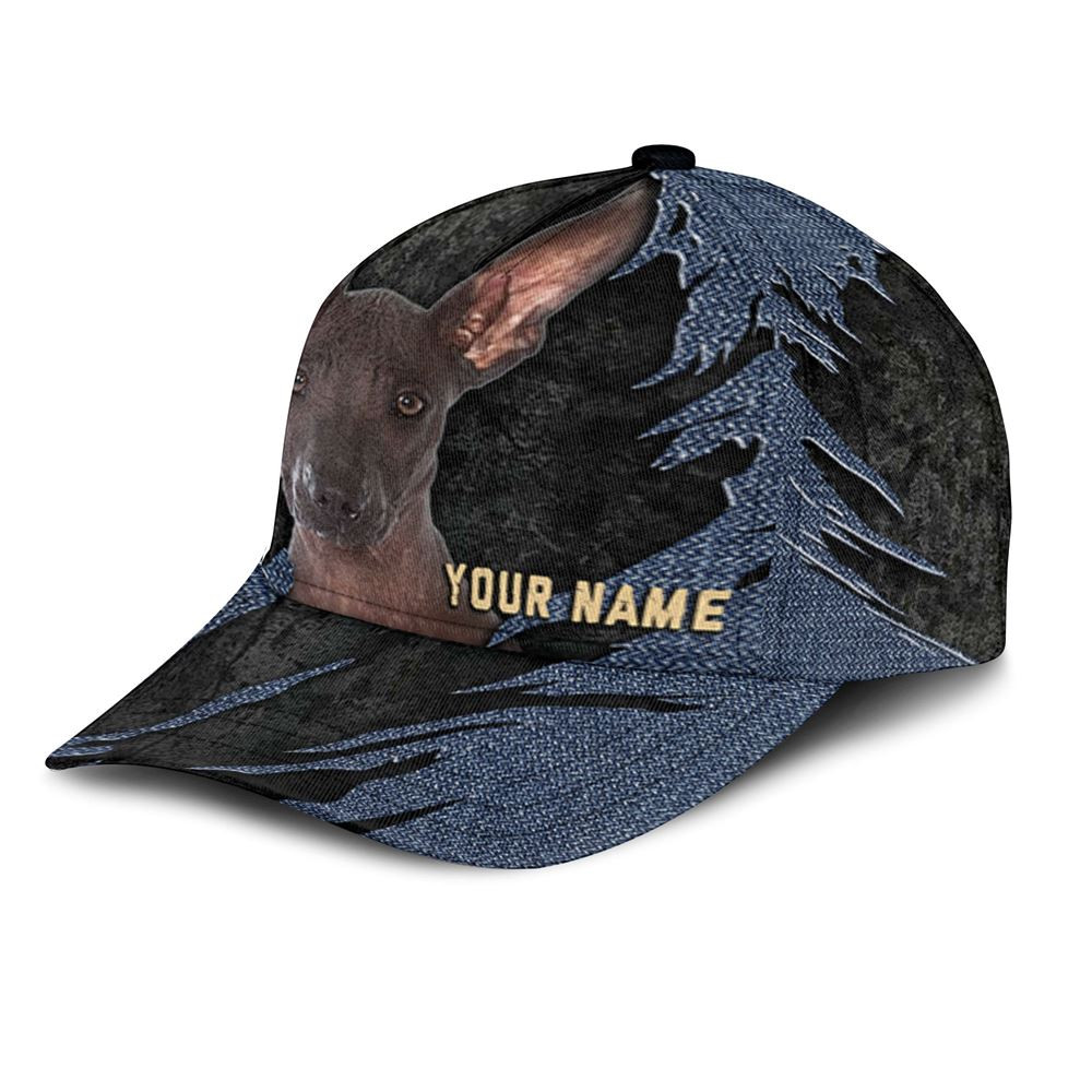 Xoloitzcuintli Jean Background Custom Name & Photo Dog Cap - Classic Baseball Cap All Over Print - Gift For Dog Lovers 3.jpg