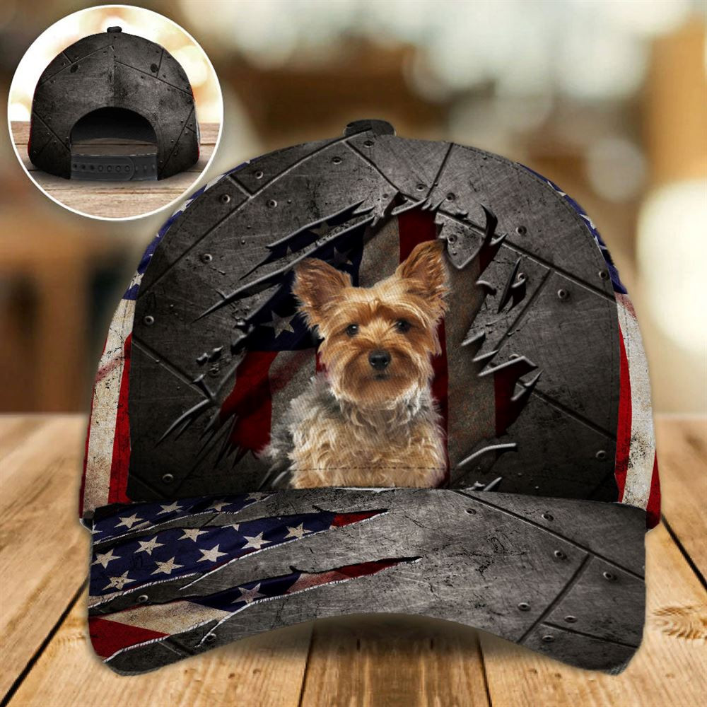 Yorkshire Terrier On The American Flag On The American Flag Cap Custom Photo - Hat For Going Out With Pets - Gifts Dog Caps For Relatives 1.jpg