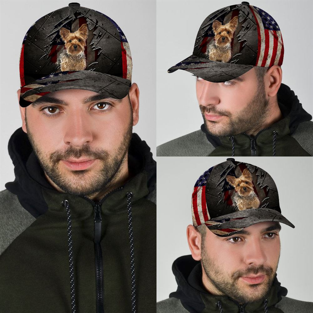 Yorkshire Terrier On The American Flag On The American Flag Cap Custom Photo - Hat For Going Out With Pets - Gifts Dog Caps For Relatives 3.jpg