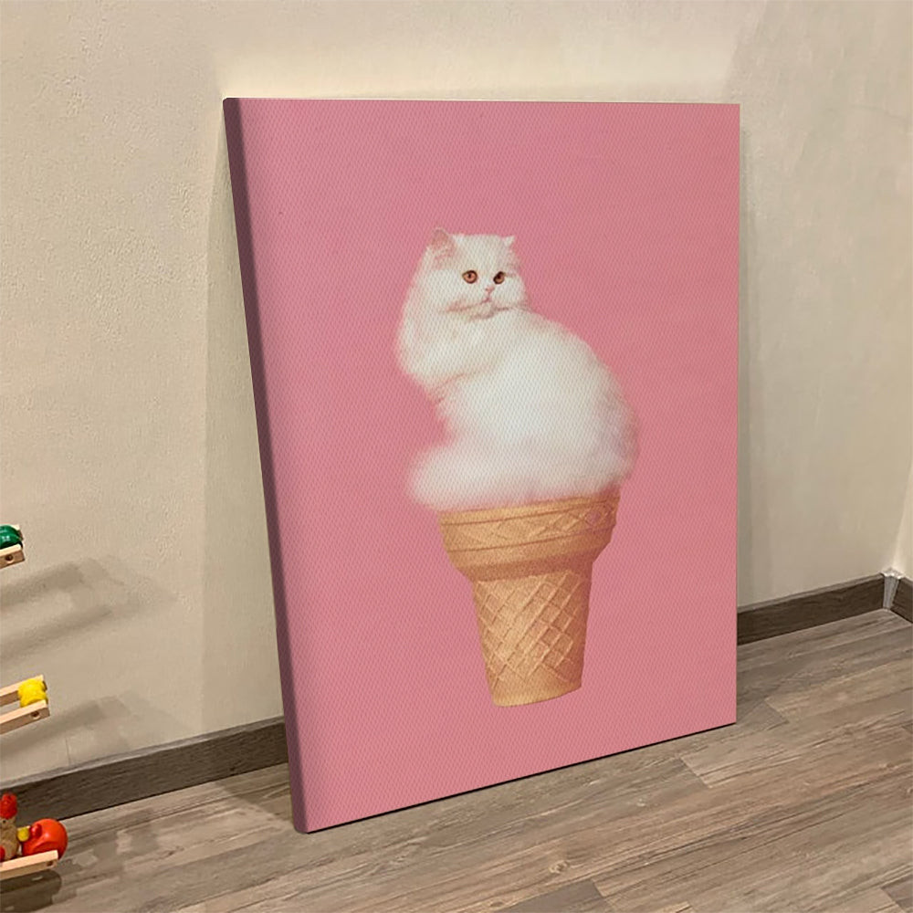 Cat Portrait Canvas - Cat Ice Cream - Pink Canvas Print - Cat Poster Printing - Furlidays.jpg