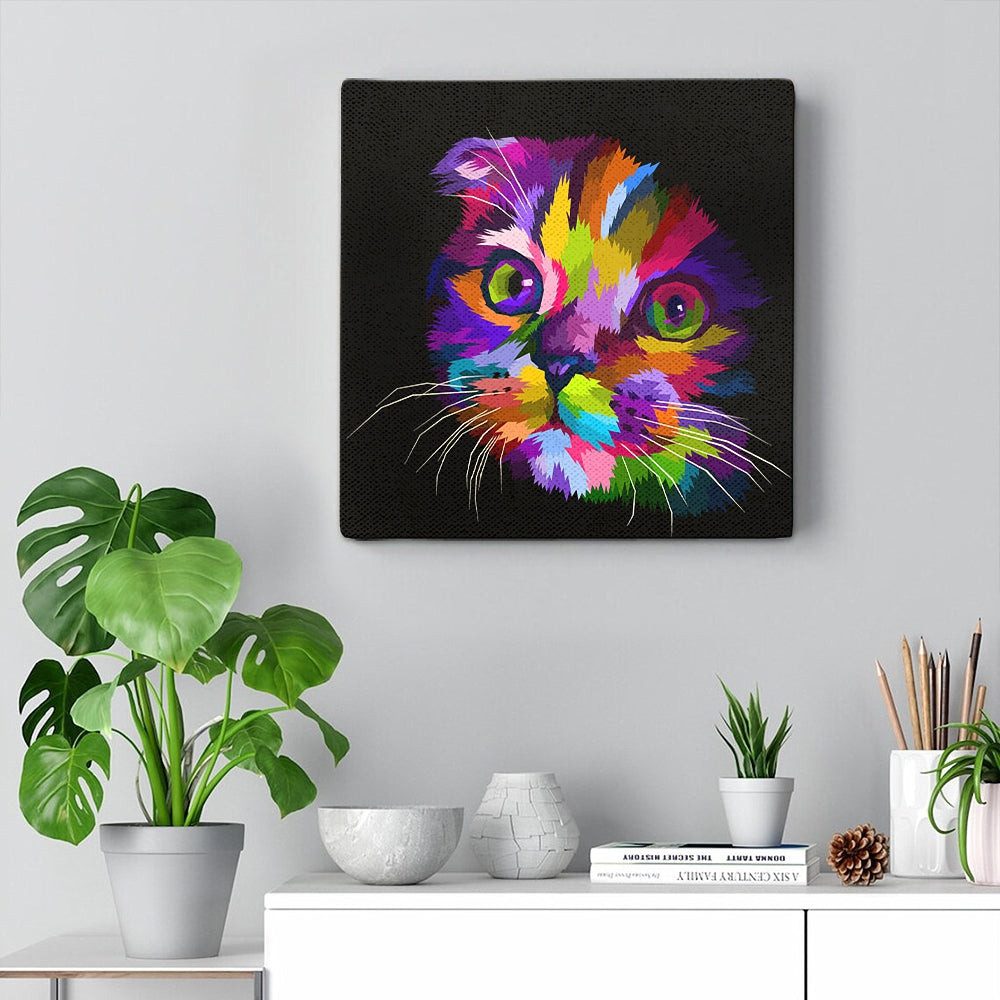 Cat Square Canvas - Painted Rainbow Cat - Cat Wall Art Canvas - Cats Canvas Print - Canvas With Cats On It - Furlidays.jpg