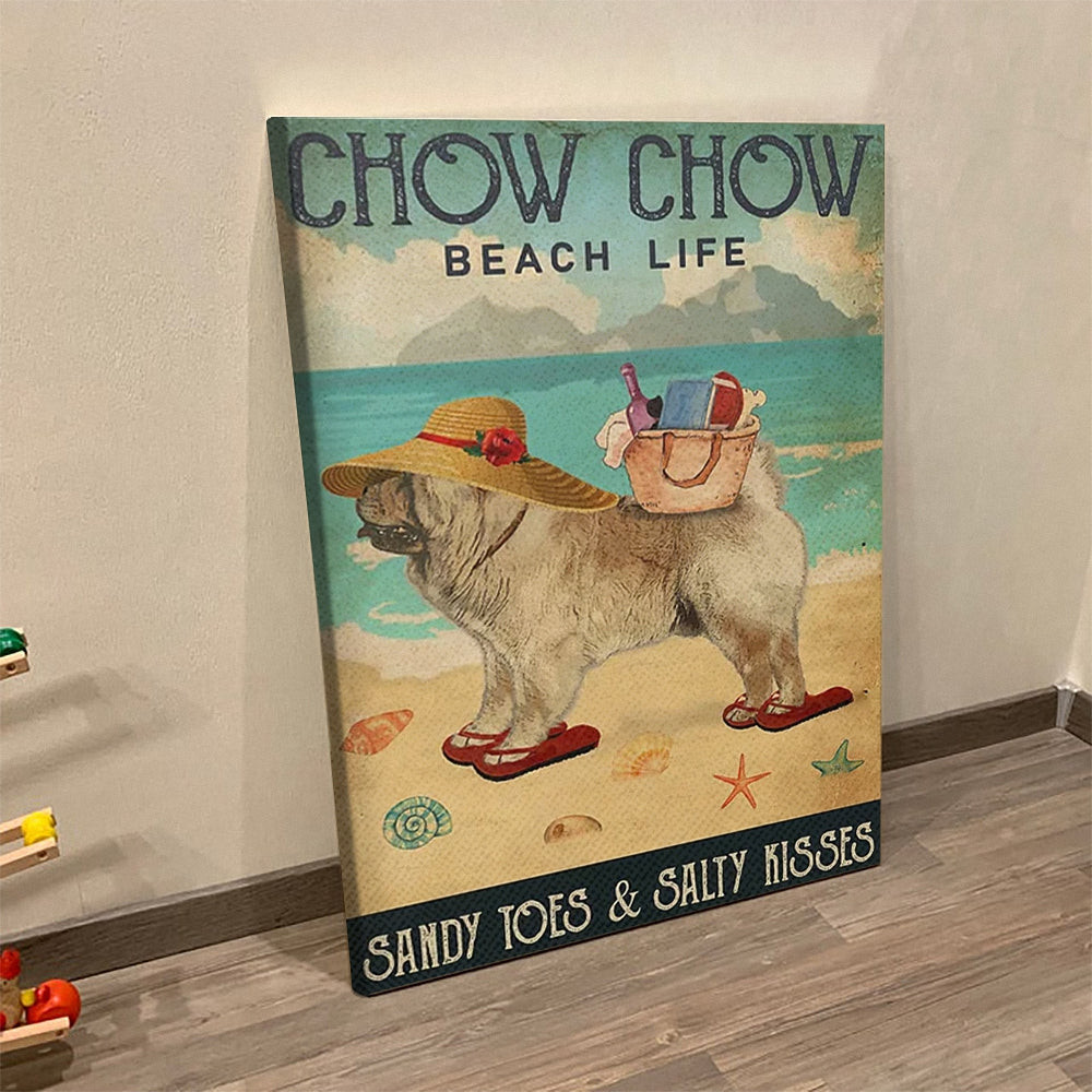 Dog Portrait Canvas - Beach Life Sandy Toes Chow Chow - Dog Canvas Print - Dog Canvas Art - Furlidays.jpg