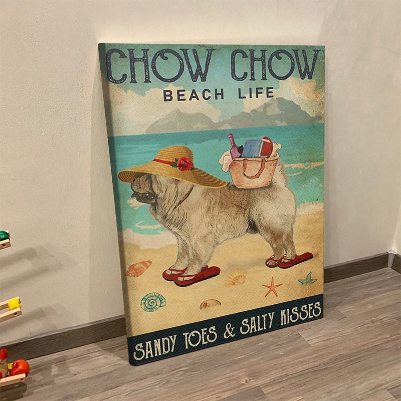 Dog Portrait Canvas - Beach Life Sandy Toes Chow Chow - Dog Canvas Print - Dog Canvas Art - Furlidays.jpg