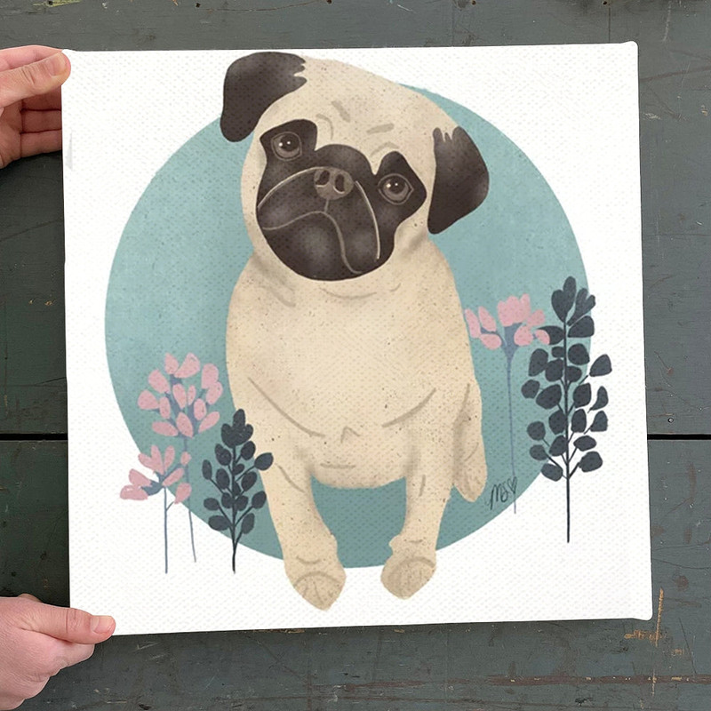 Dog Square Canvas - Dog Wall Art Canvas - Pug With Wildflowers - Canvas Print - Dog Canvas Print - Dog Canvas Art - Furlidays.jpg