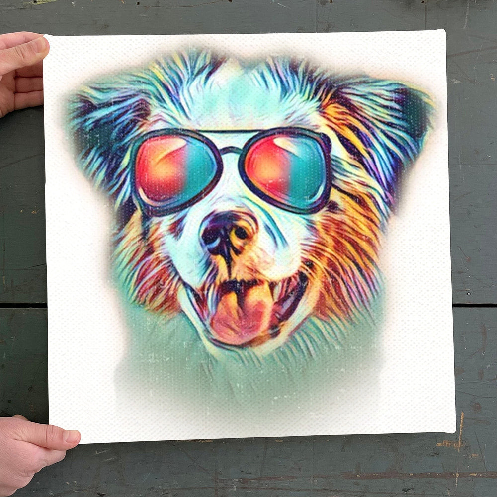 Dog Square Canvas - Miniature American Shepherd Neon - Dog Canvas Print - Dog Wall Art Canvas - Dog Painting Posters - Furlidays.jpg