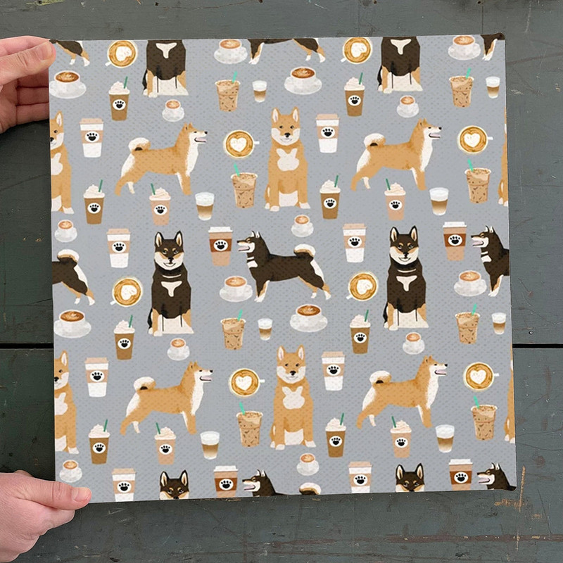 Dog Square Canvas - Shiba Inu Coffee Dog - Dogs Canvas Print - Dog Painting Posters - Dog Wall Art Canvas - Furlidays.jpg