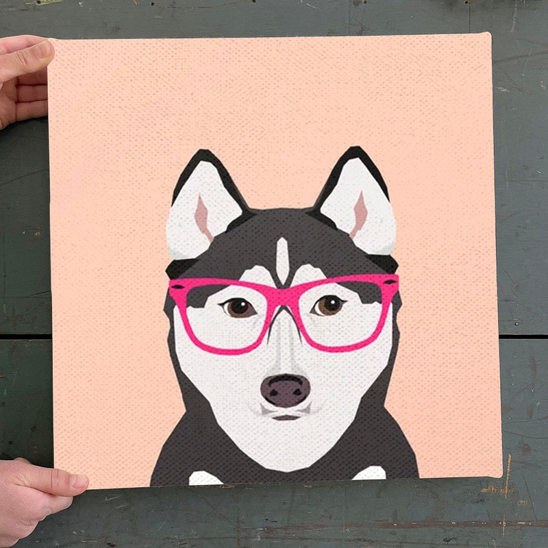 Dog Square Canvas - Siberian Husky With Pink Hipster Glasses - Funny Dog Canvas Print - Dog Wall Art Canvas - Dog Canvas Art - Furlidays.jpg
