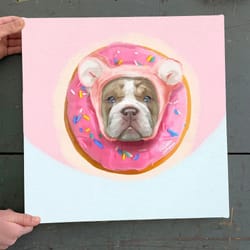 dog square canvas, sweet bulldog donut, canvas print, dog wall art canvas, dog canvas print, canvas with dogs on it