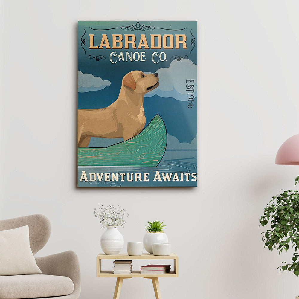 Labrador Canoe Co Adventure Awaits - Dog Pictures - Dog Canvas Poster - Dog Wall Art - Gifts For Dog Lovers - Furlidays.jpg
