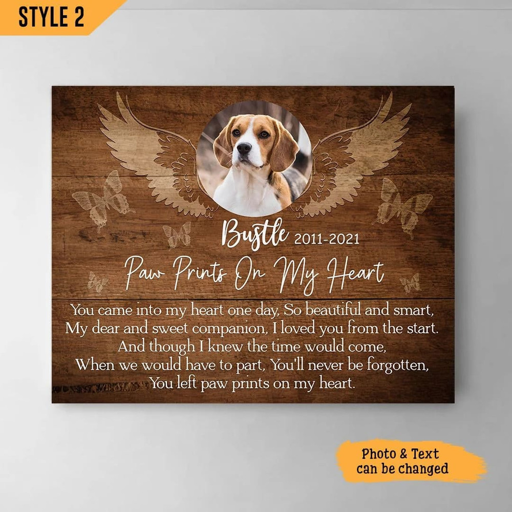 Paw Prints On My Heart Dog Personalized Horizontal Canvas - Wall Art Canvas - Dog Memorial Gift.jpg