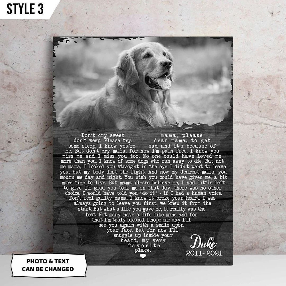 Personalized Poster & Canvas Don't Cry Sweet Mama Dog Poem Matte Canvas Poster - Dog Memorial Gift For Dog Mom.jpg
