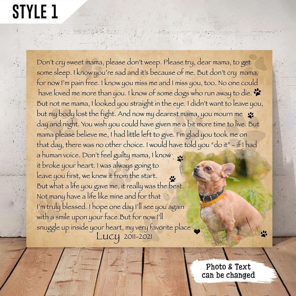Personalized Poster & Canvas Don't Cry Sweet Mama Dog Poem Printable Horizontal Canvas - Gift For Dog Mom.jpg