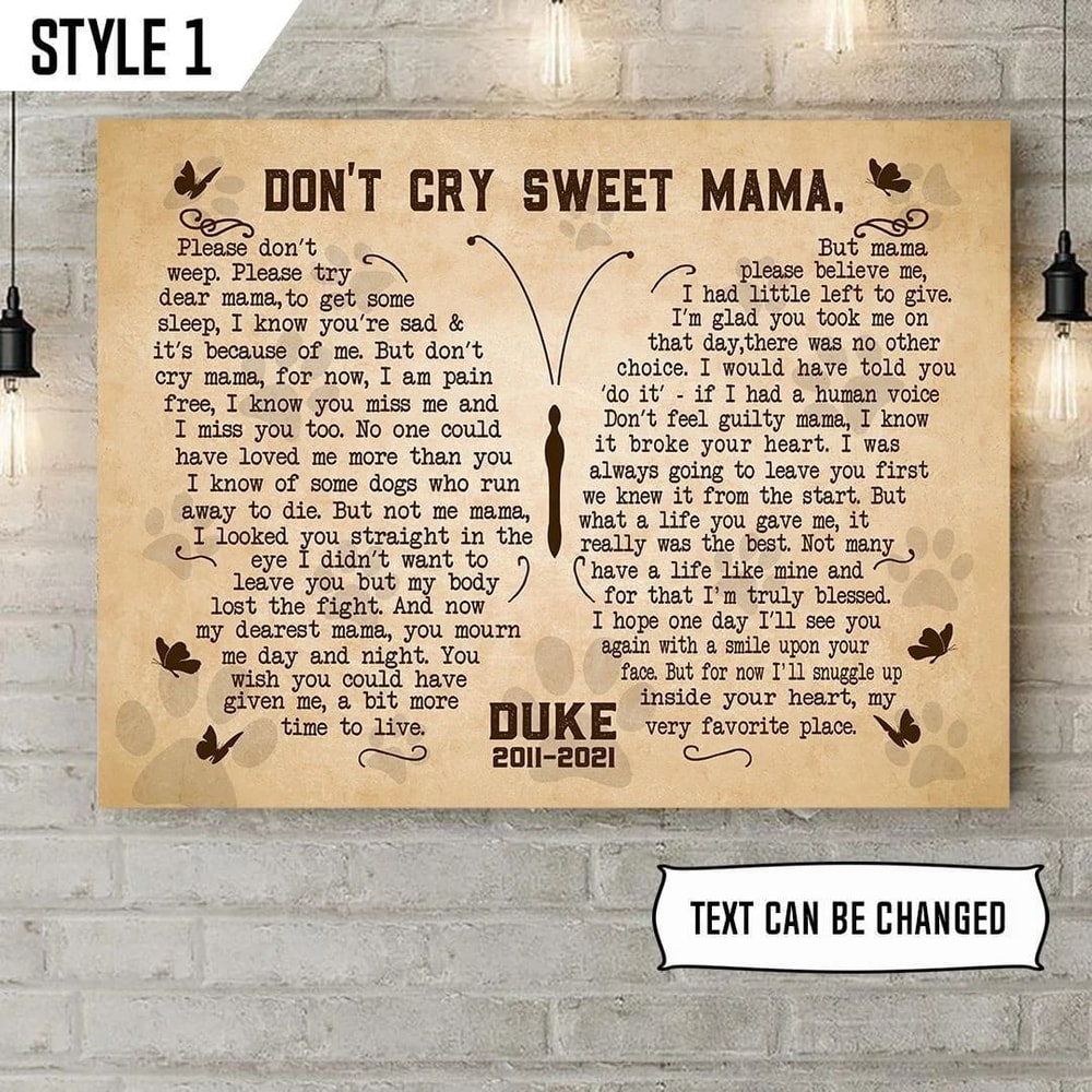 Personalized Poster & Canvas Don't Cry Sweet Mama Dog Poem Printable Horizontal Canvas Poster - Wall Canvas Art - Personalized Dog Memorial Gift.jpg