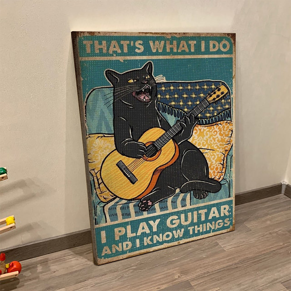 Portrait Canvas - Black Cat Poster - Vintage Canvas Poster - I Play Guitar I Know Things - Black Cat Guitar Canvas Wall Art - Cat Canvas Print - Furlidays.jpg