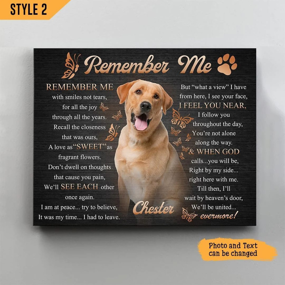 Remember Me With Smiles Not Tears Dog Horizontal Personalized Canvas Poster - Dog Memorial Gift.jpg
