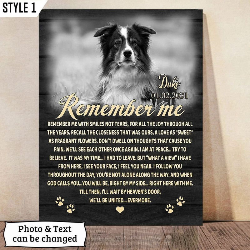 Remember Me With Smiles Not Tears Dog Printable Vertical Canvas Poster - Framed Print Personalized - Dog Memorial Gift.jpg