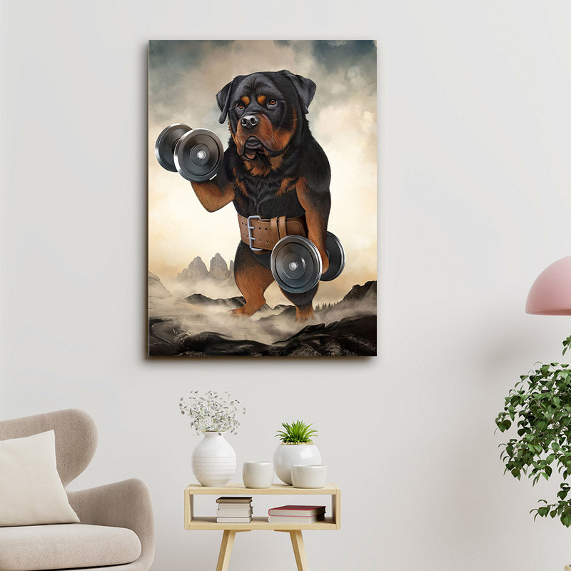 Rottweiler Dog - Weightlift - Dog Pictures - Dog Canvas Poster - Dog Wall Art - Gifts For Dog Lovers - Furlidays.jpg