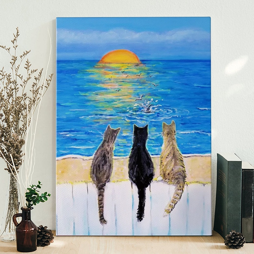 Cat Portrait Canvas - Cat Beach Sunset - Cats Canvas Print - Canvas With Cats On It - Cat Wall Art Canvas - Furlidays.jpg