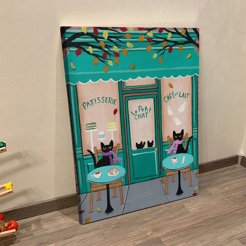 Cat Portrait Canvas - Paris Cafe For Cats - Canvas Print - Canvas With Cats On It - Cat Wall Art Canvas - Furlidays.jpg