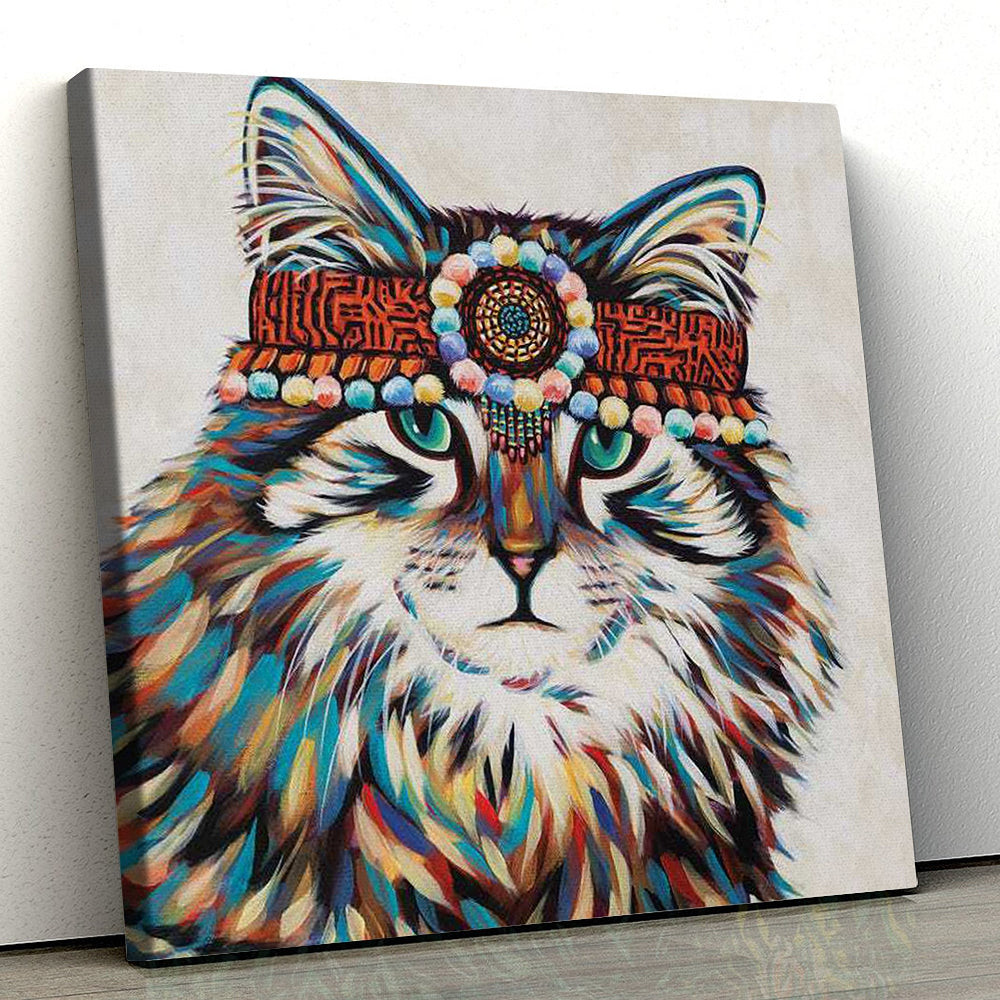 Cat Square Canvas - Hippie Cat - Canvas Print - Cat Wall Art Canvas - Cats Canvas Print - Canvas With Cats On It - Furlidays.jpg