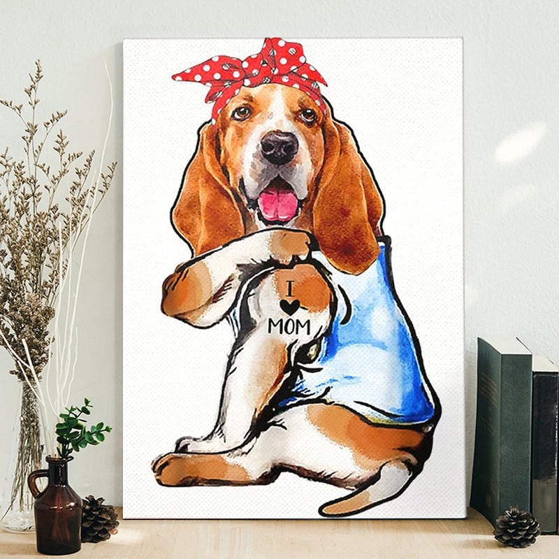 Dog Portrait Canvas - Basset Hound - I Love Mom Tattoo - Canvas Print - Dog Canvas Art - Furlidays.jpg