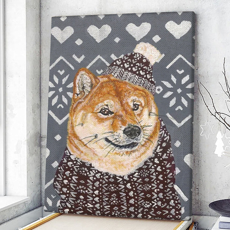 Dog Portrait Canvas - Shiba Inu in a Hat and Scarf - Canvas Print - Dog Canvas Print - Dog Wall Art Canvas - Dog Canvas Art - Dog Poster Printing - Furlidays.jp