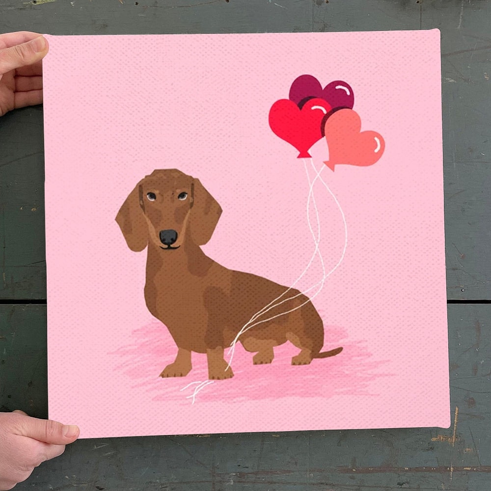 Dog Square Canvas - Dachshund Heart Balloons - Canvas Print - Dog Canvas Art - Canvas With Dogs On It - Furlidays.jpg