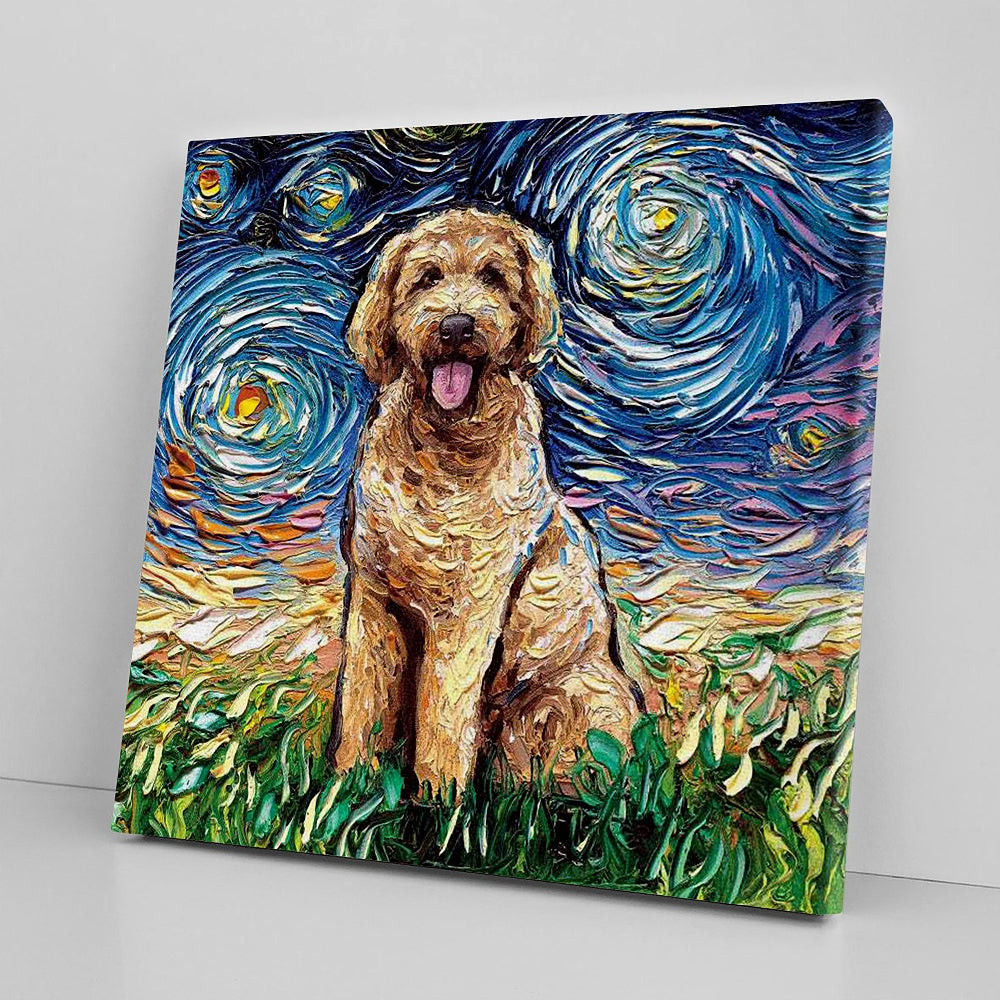 Dog Square Canvas - Goldendoodle Night - Canvas Print - Dog Canvas Print - Dog Wall Art Canvas - Furlidays.jpg