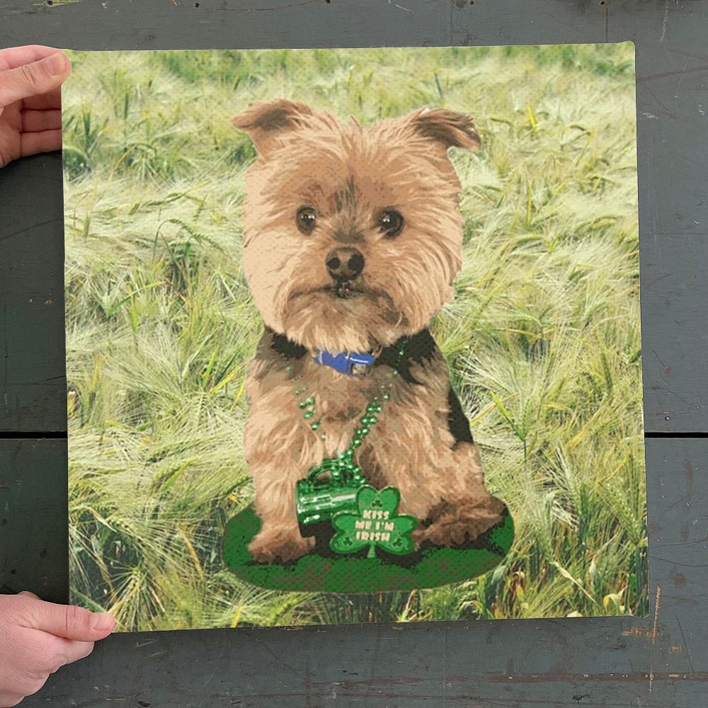 Dog Square Canvas - Kiss me I'm Irish - Yorkshire Terrier - Dogs Canvas Print - Dog Wall Art Canvas - Furlidays.jpg