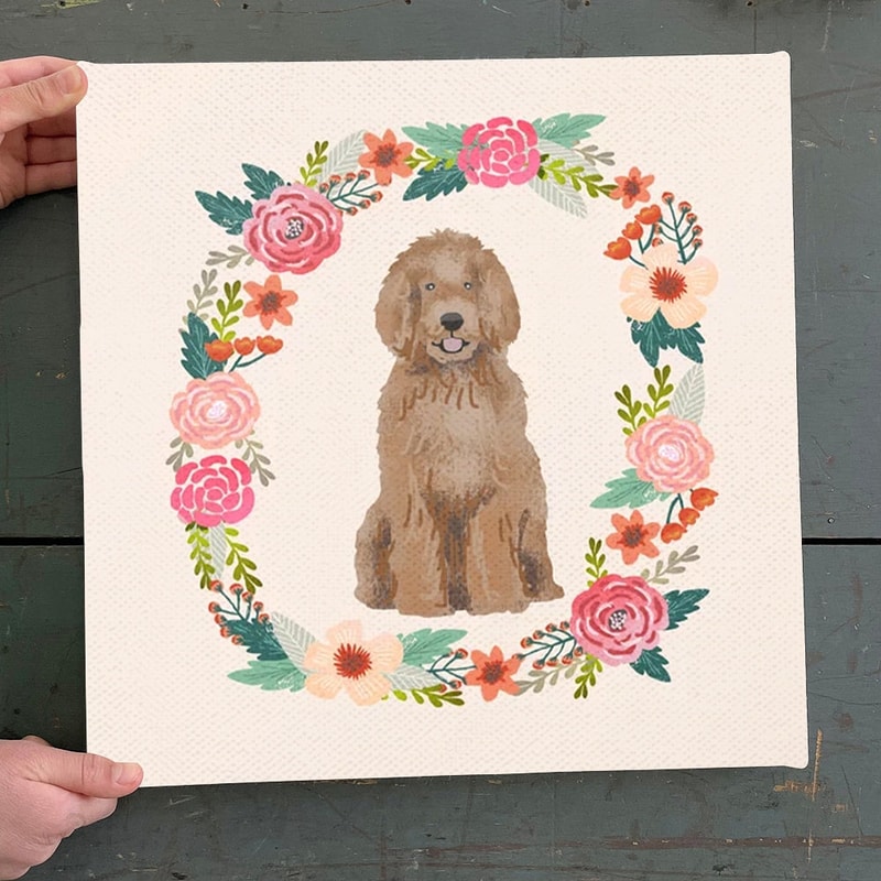 Dog Square Canvas - Labradoodle Floral Wreath - Dog Canvas Print - Dog Wall Art Canvas - Furlidays.jpg