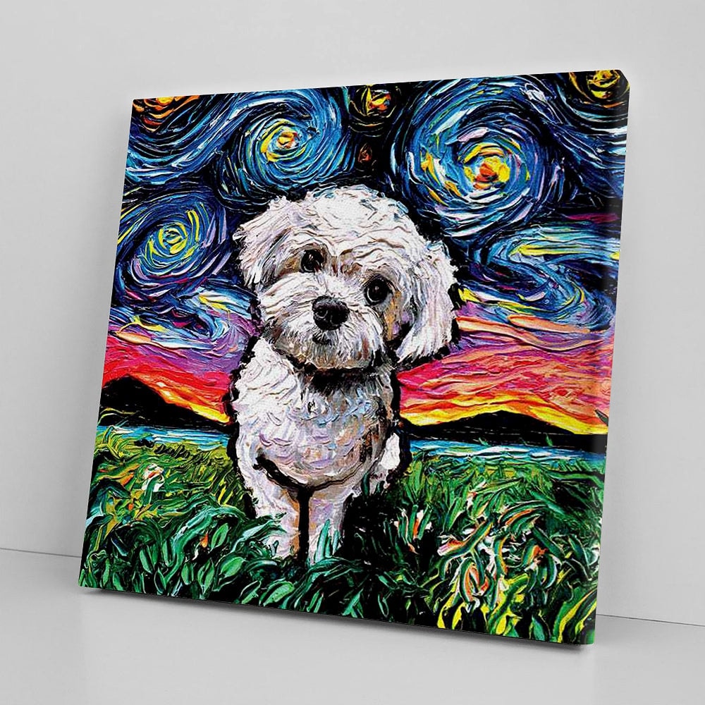 Dog Square Canvas - Maltipoo Night - Canvas Print - Dog Canvas Art - Dog Wall Art Canvas - Dog Painting Posters - Furlidays.jpg