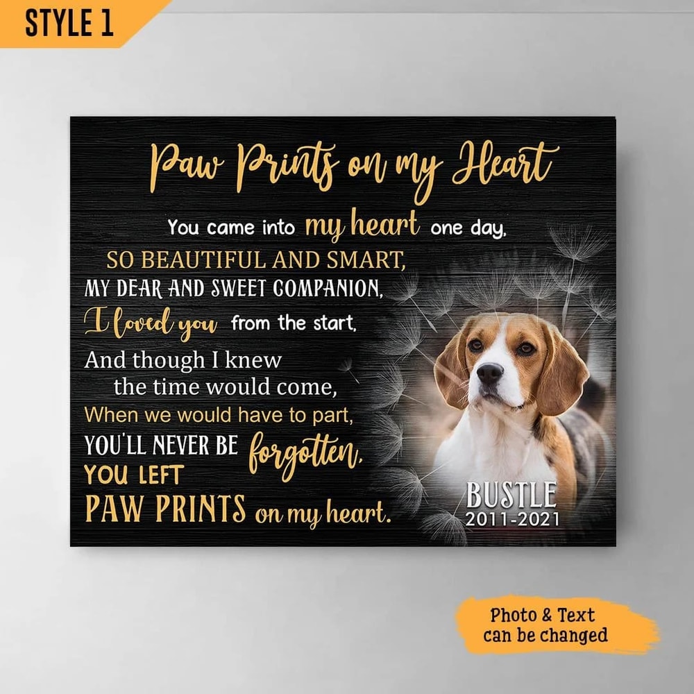 Paw Prints On My Heart Dog Personalized Horizontal Canvas - Wall Art Canvas - Gift For Dog Lovers.jpg