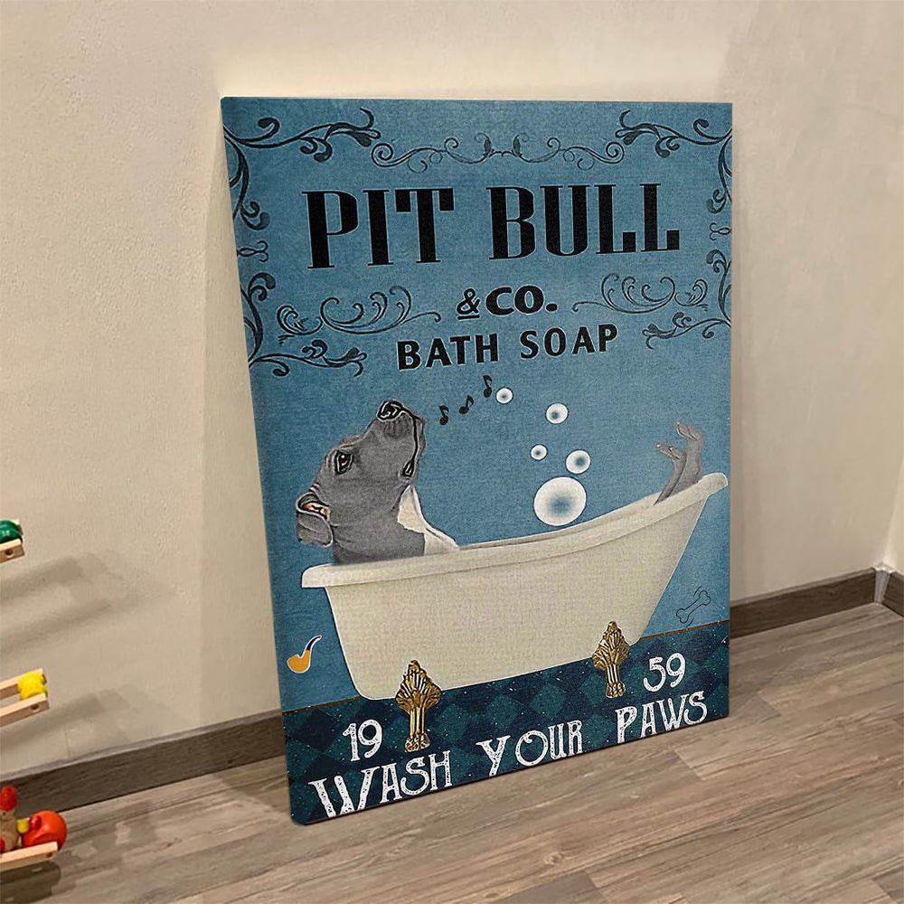 Portrait Canvas - Pit Bull Bath Soap - Print Poster - Dog Canvas Painting - Dog Wall Art Canvas - Furlidays.jpg