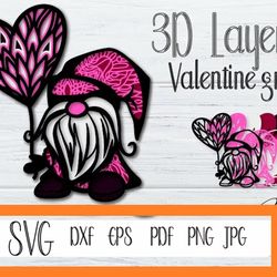 3D Layered Gnome SVG,Gnome Svg. Pink Gnome Valentine SVG