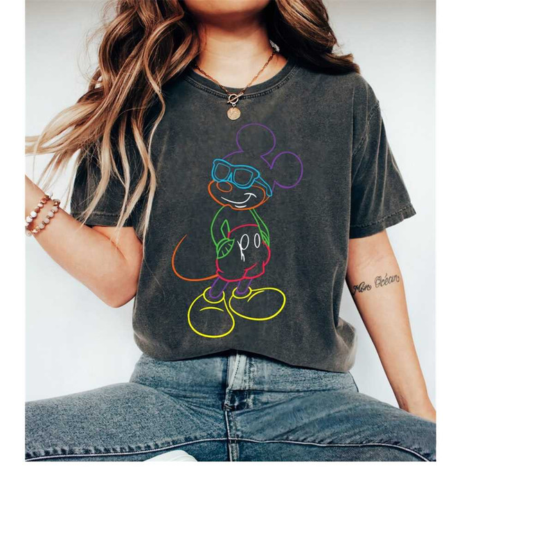 Cute Disney Mickey Mouse Neon Line 90s Style Shirt, Disney Mickey and Friends Shirt, Disneyland Family Vacation Shirt, M.jpg