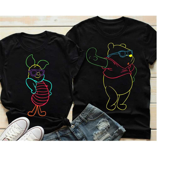 Cute Disney Pooh and Piglet Neon Line 90s Style Shirt, Disney Winnie The Pooh Shirt, Disneyland Family Vacation Shirt, M.jpg