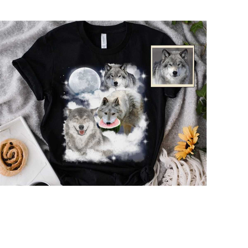 Cute Wolf Howling With Moon Custom Your Own Photo Unisex T-shirt, Personalized Pet Space Watercolor Portrait Tee, Funny.jpg