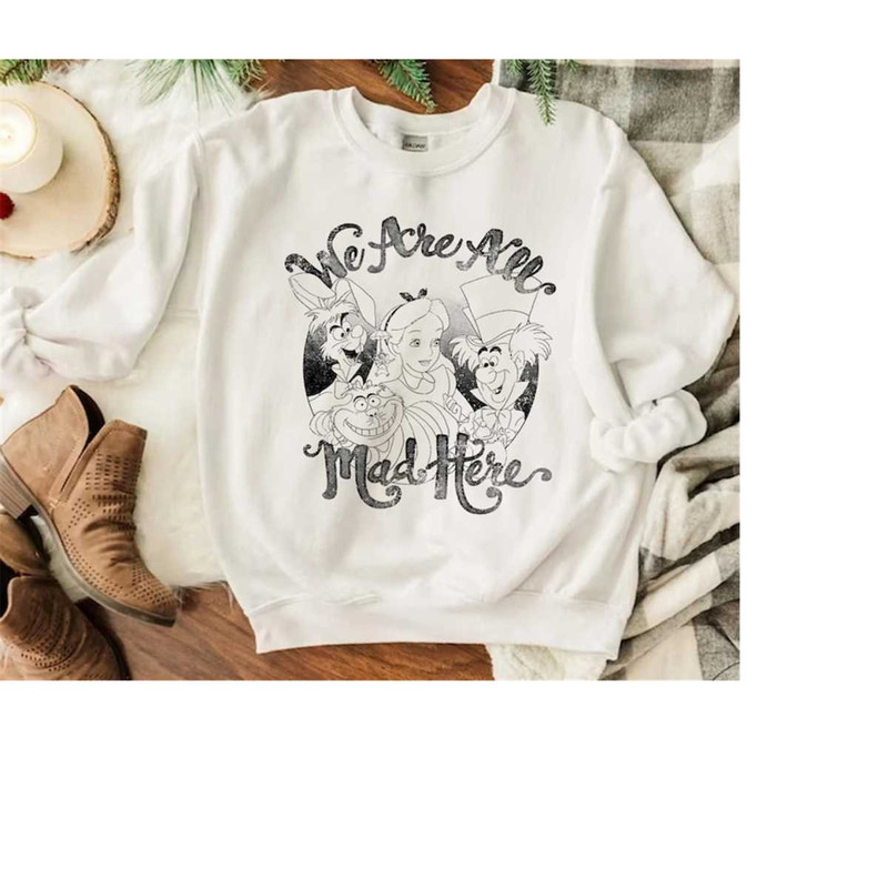 Disney Alice In Wonderland Group Shot We Are All Mad Here Shirt,Mad Hatter Cheshire Cat Shirt,Disneyland Matching Family.jpg