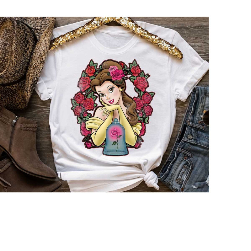 Disney Beauty And The Beast Belle Roses Graphic T-shirt, Princess Belle Shirt, Disneyland WDW Matching Family Shirt, Mag.jpg