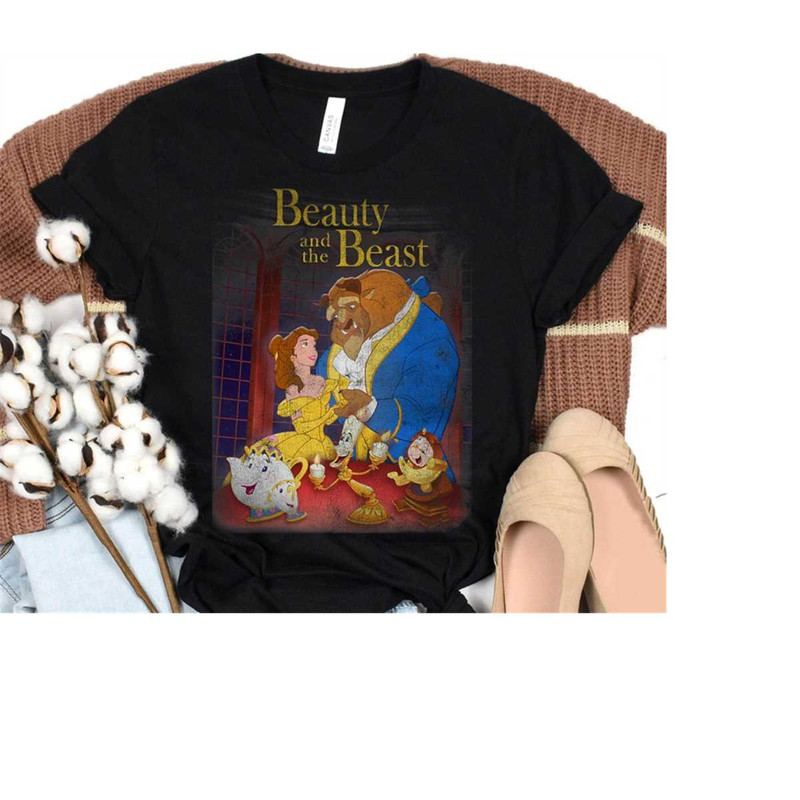 Disney Beauty And The Beast Distressed Vintage Group Shot T-Shirt, Disneyland Matching Family Shirt, Magic Kingdom Shirt.jpg