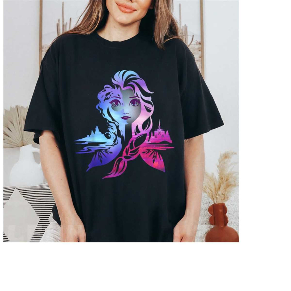 Disney Elsa Frozen 2 Two Tone Gradient Portrait Graphic Shirt, Disneyland Family Matching Shirt, Magic Kingdom Tee, WDW.jpg