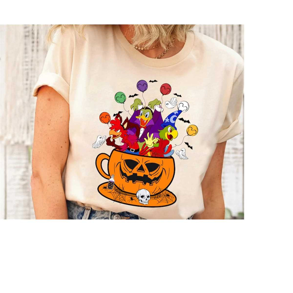 Disney Halloween Three Caballeros Pumpkin Teacup Shirt, Scary Mickey Balloon Halloween Tee,Disneyland Halloween Party Ma.jpg