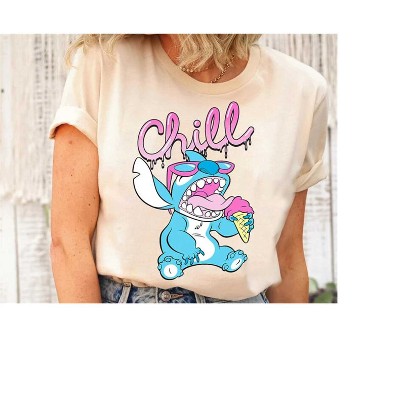 Disney Lilo and Stitch Neon Ice Cream Chill Drip T-Shirt, Disneyland Matching Family Shirt, Magic Kingdom Shirts, WDW Ep.jpg